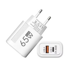 Cargador USB-C GaN 65W | Carga rápida PD + QC3.0 Dual Puerto Negro