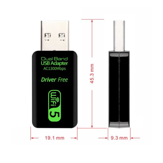 Adaptador USB WiFi AC1300 Dual Band · 5GHz Alta Velocidad